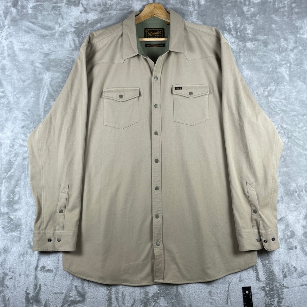 Howler Bros Stockman Stretch Snapshirt Mens XXL Tan Western Long Sleeve Shirt